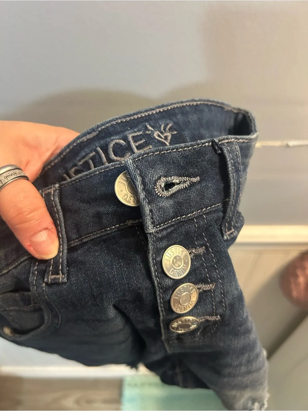 Justice Dark Wash Distressed Denim Shorts - Blue size 10 kids
